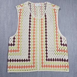 ZARA Crochet Vest Beige Wine Orange And Green Sz Small